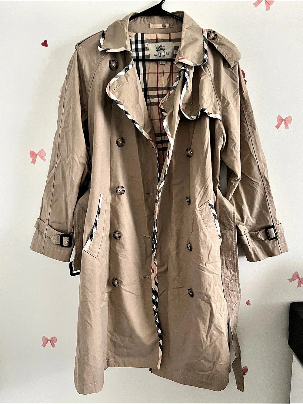 Burberry Plaid Lined Trench Coat Beige Medium